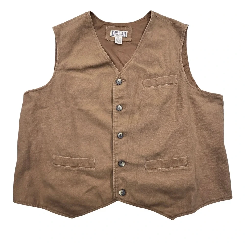 RARE Duluth Fire Hose Cotton Canvas 5 Button Waistcoat Vest Brown Mens 2XL *READ